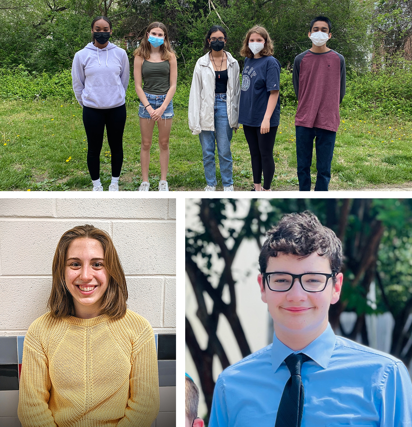 seven students pose in nature for headshot