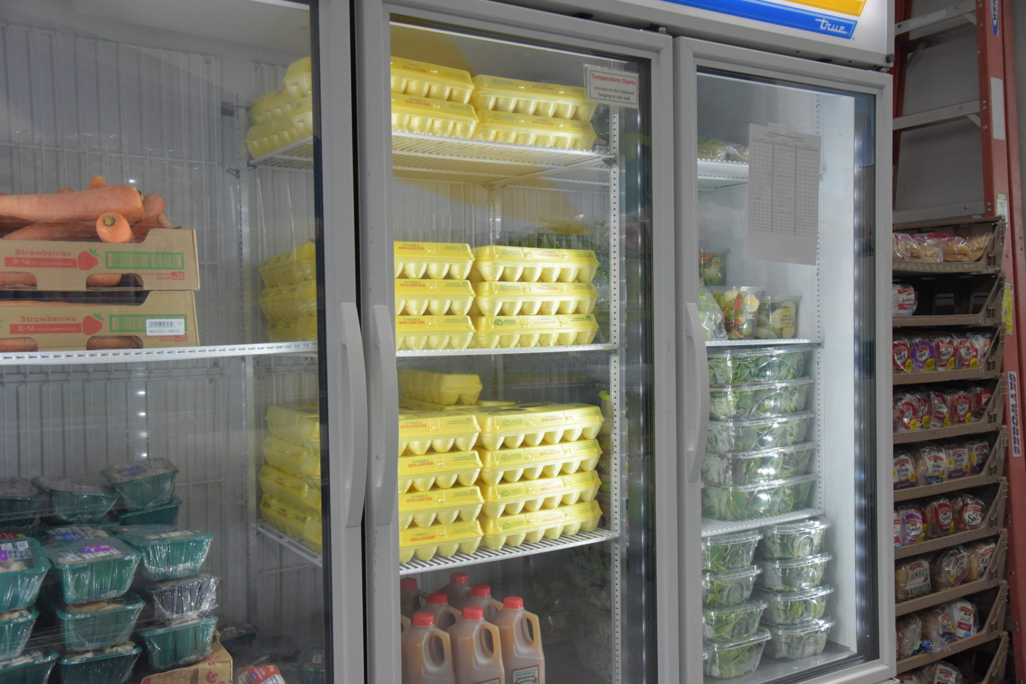 an industrial fridge filled with eggs 