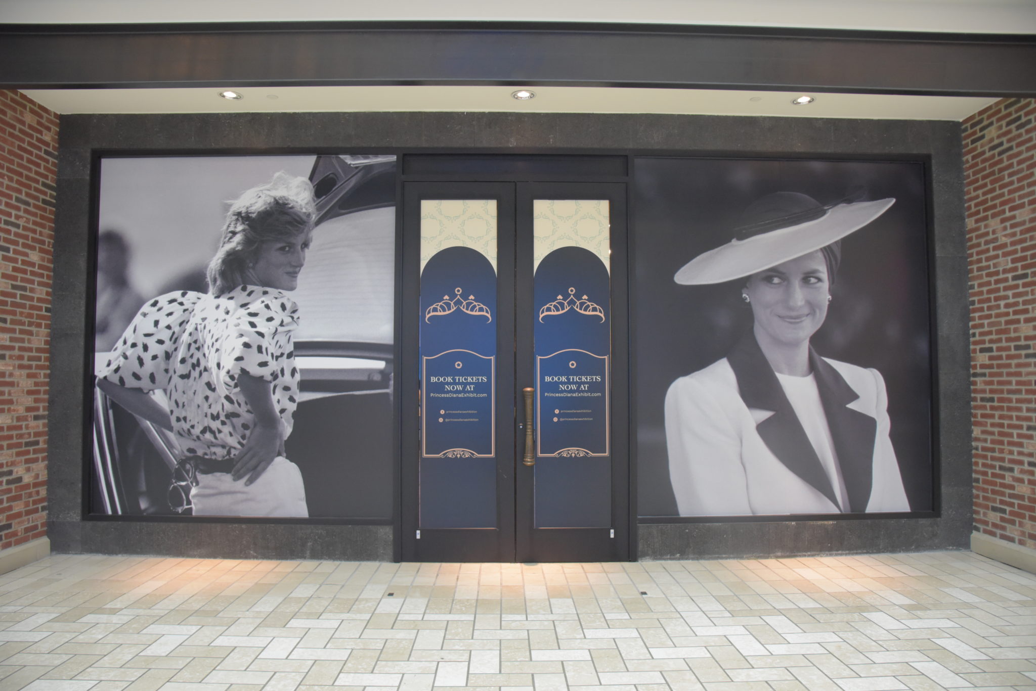 a photo of princess diana and duchess kate on a door in the Tysons Center mall