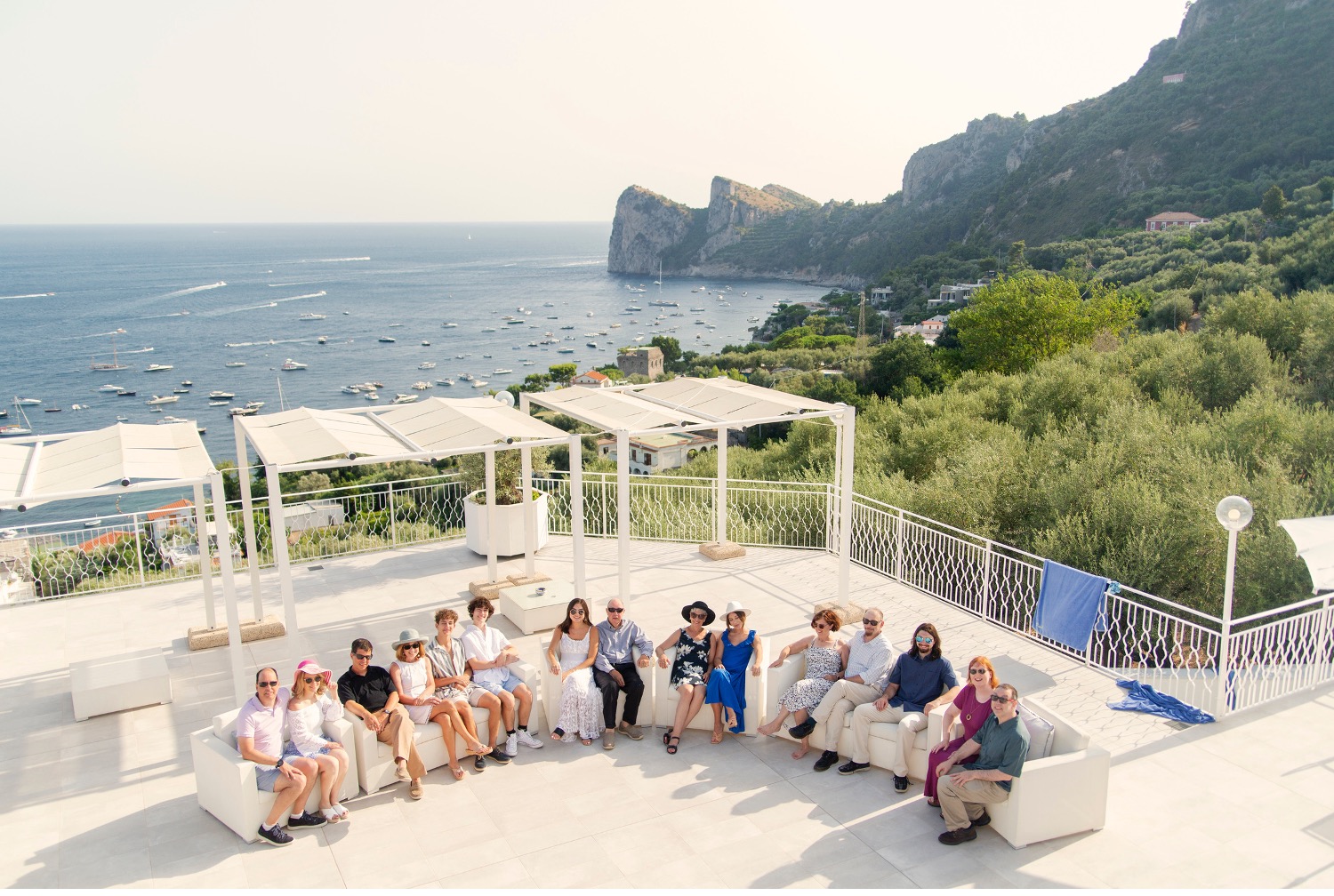 a family of native Italians back in their villa in Nerano Italy