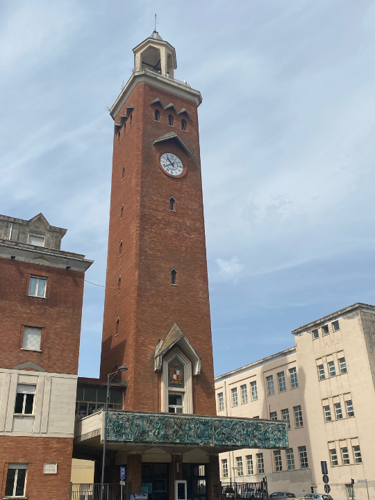 a clock tower in Gaeta Italy's town square