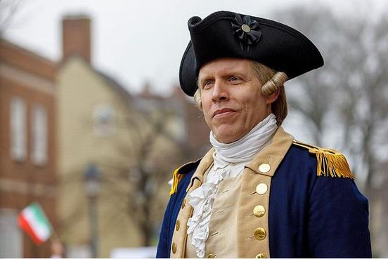 an impersonator of George Washington in revolutionary war uniform