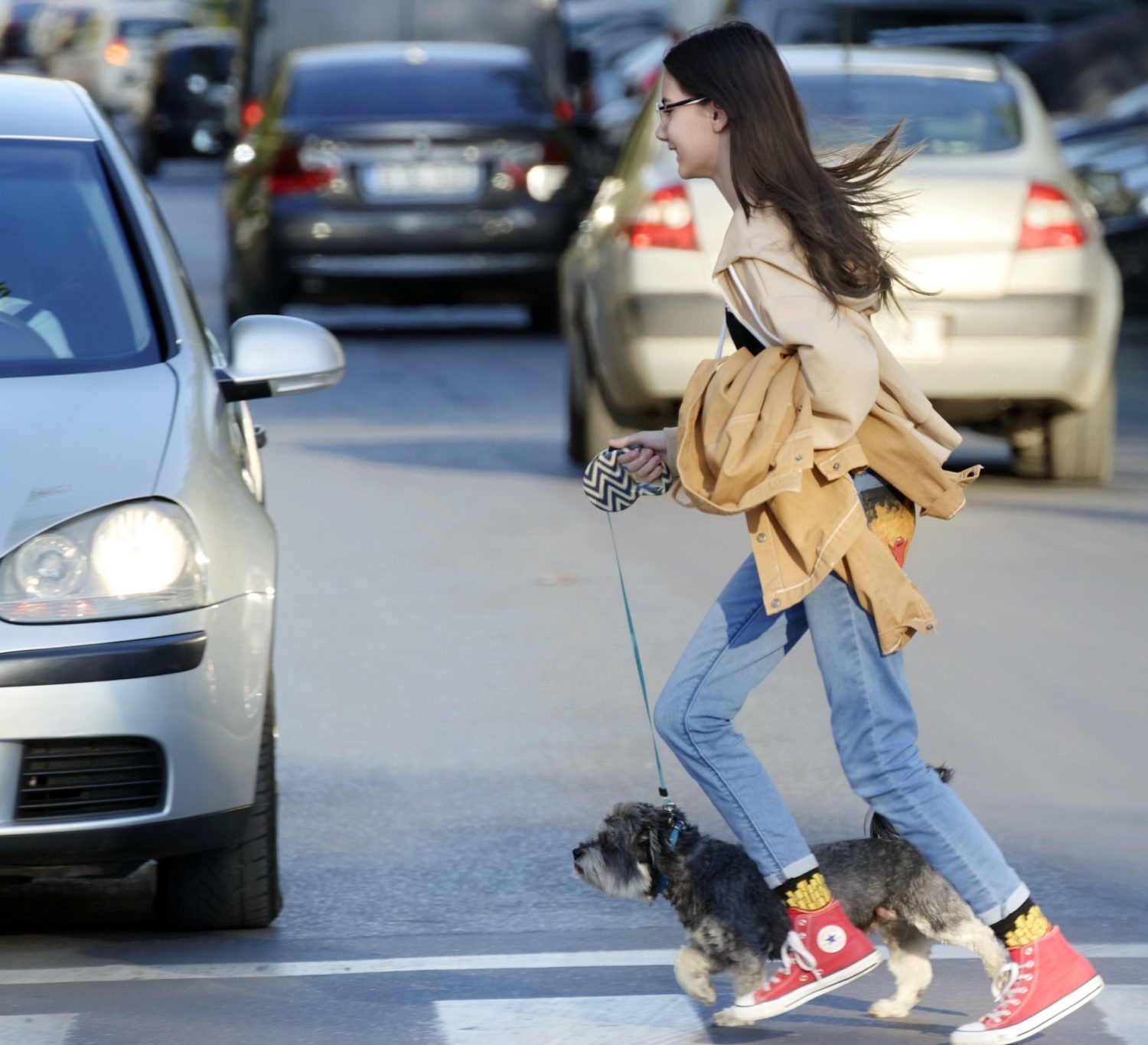 girl crossing intersection