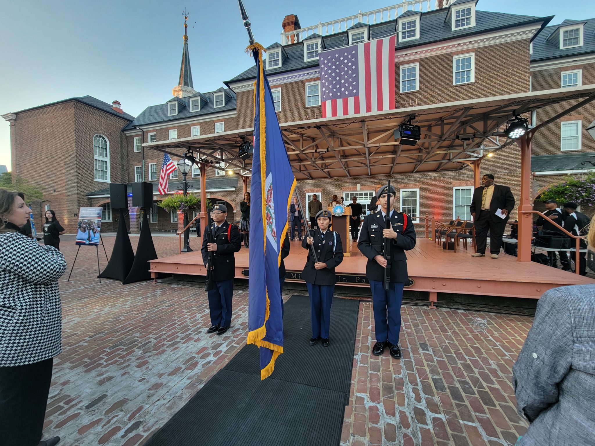 ACHS JROTC hoist Virginia Flag in Old Town Alexandria Market Square