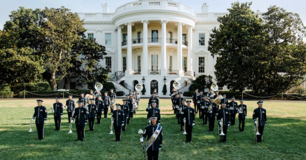 U.S. Air Force Band poses with instruments