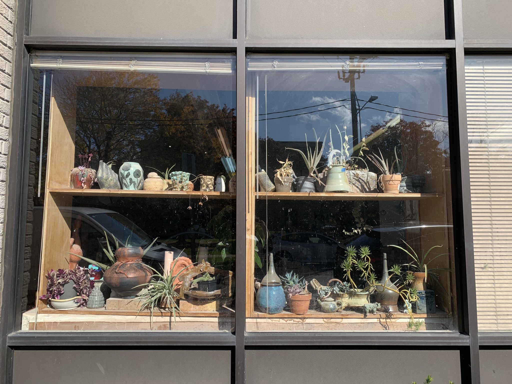 shelves of ceramic artwork 