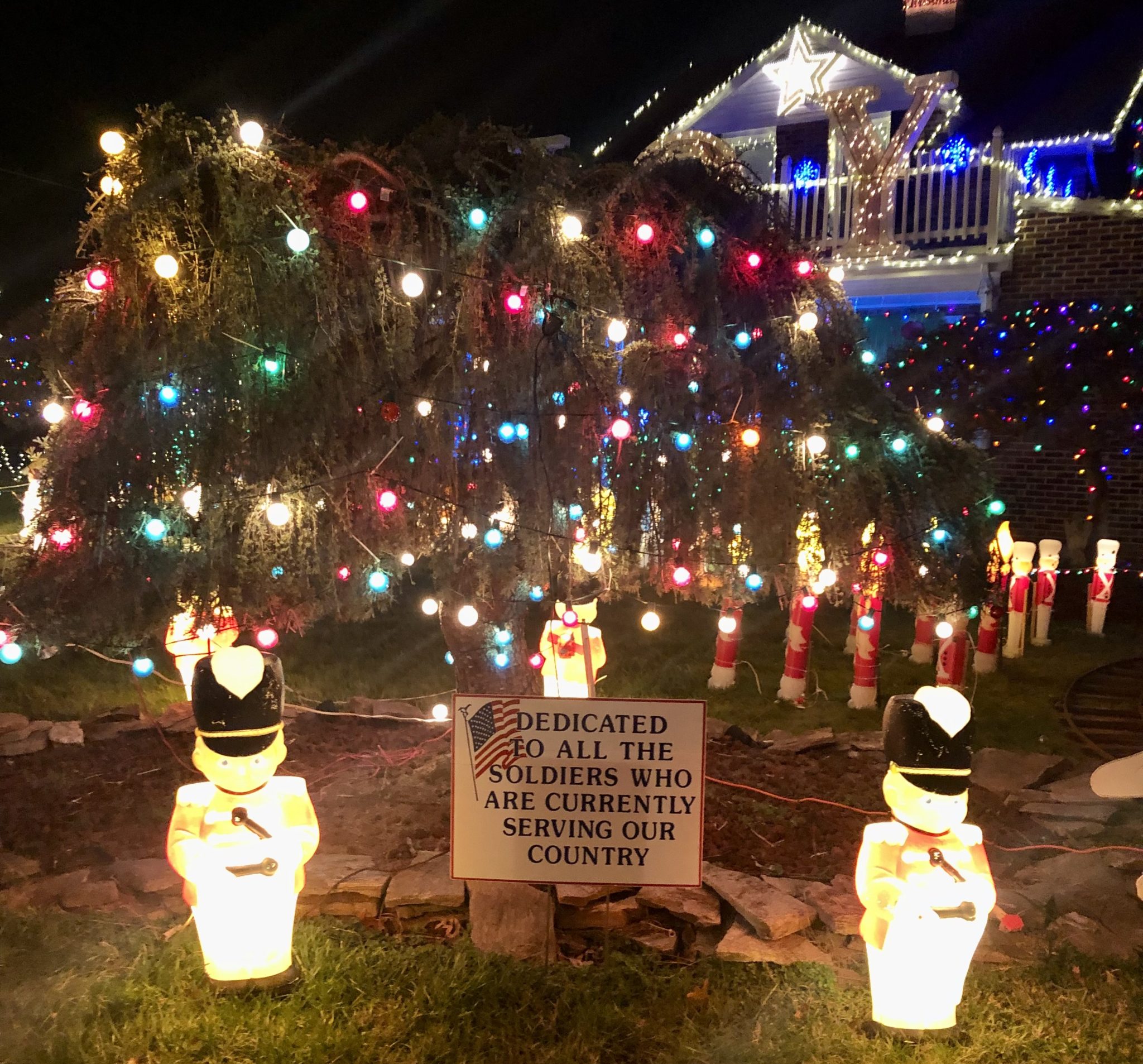 lights display and sign honoring military 