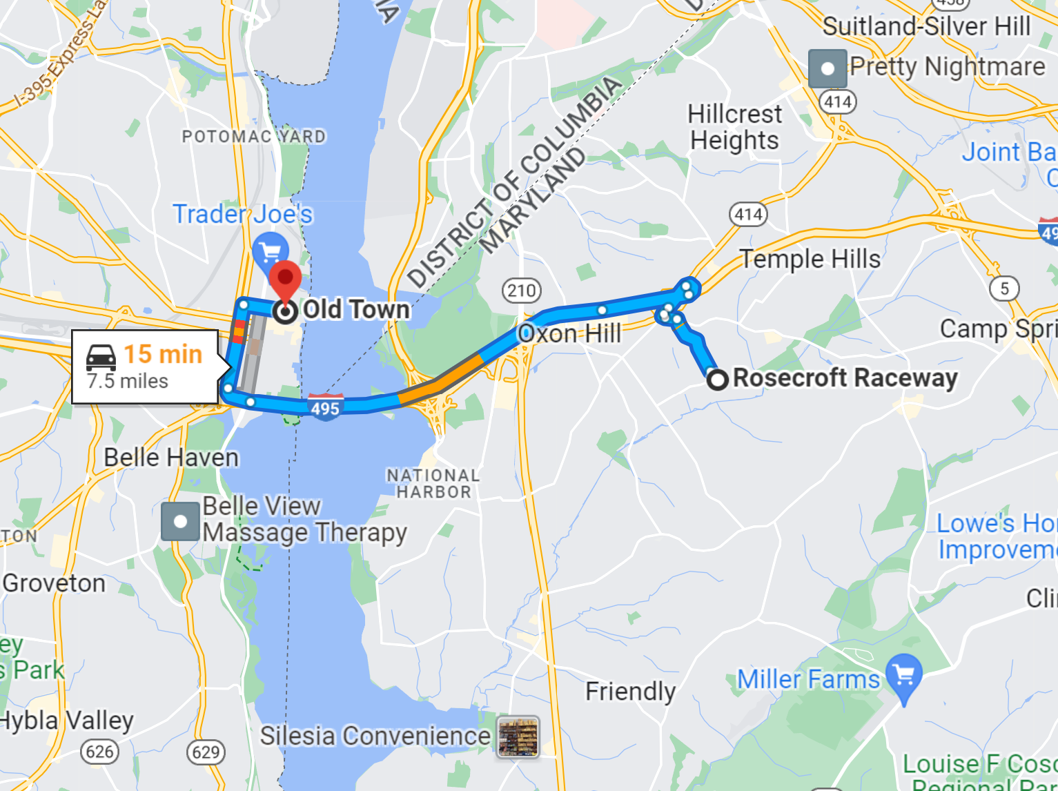 Map from Alexandria to Big Bounce America DC. (google Maps)