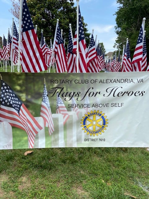 Flags for Heroes on the lawn of the Cedar Knoll Inn in Alexandria, VA in July 2022. (Photo: Alexandria Rotary Club Facebook)