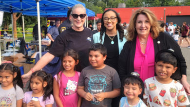 Vice Mayor Amy Jackson with community leaders and police officers in Arlandria (Photo Lucelle O’Flaherty)