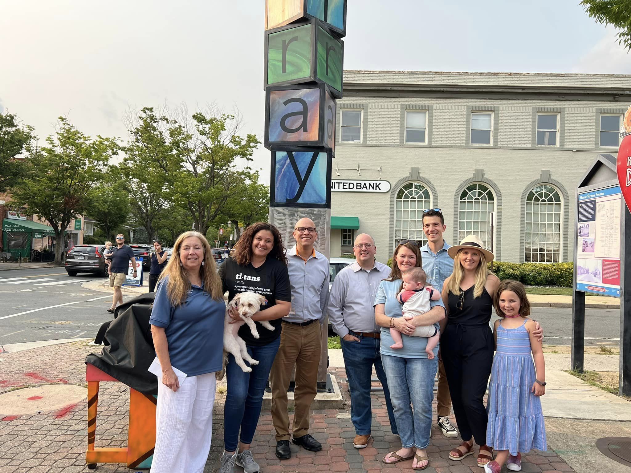 Mayor Justin Wilson with Councilman Kirk McPike, Jacinta Greene, and Katie Waynick at Pat Miller Neighborhood Square in Del Ray (Photo courtesy Mayor Wilson)