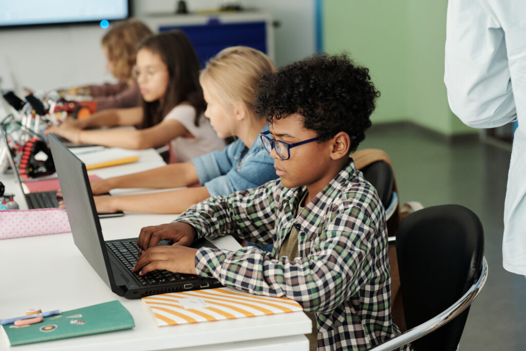 student working on laptop