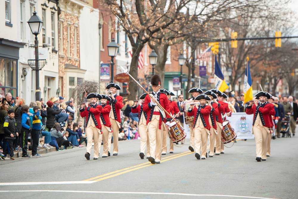 Colonial reanactors marching in parade