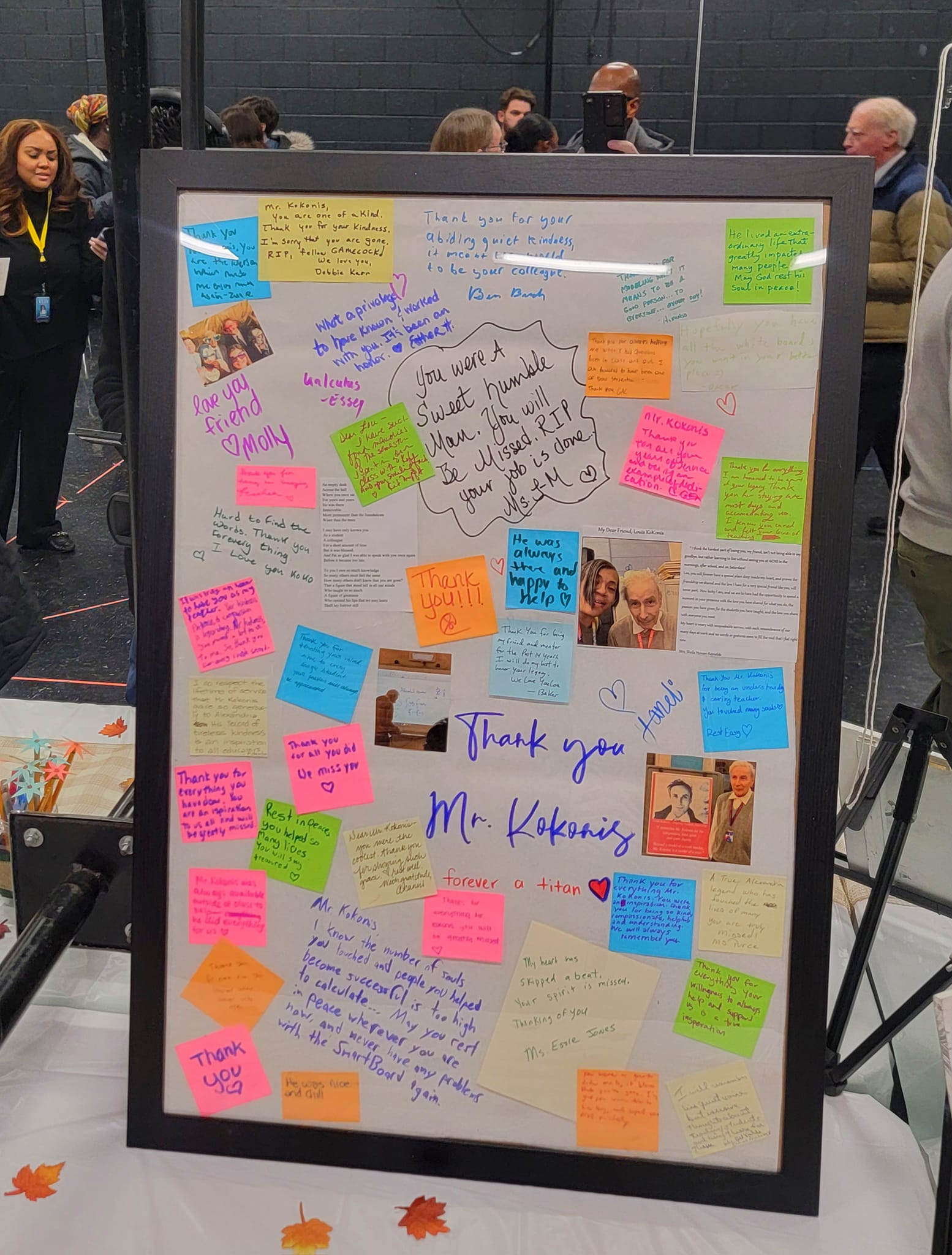 A poster covered with sticky notes.