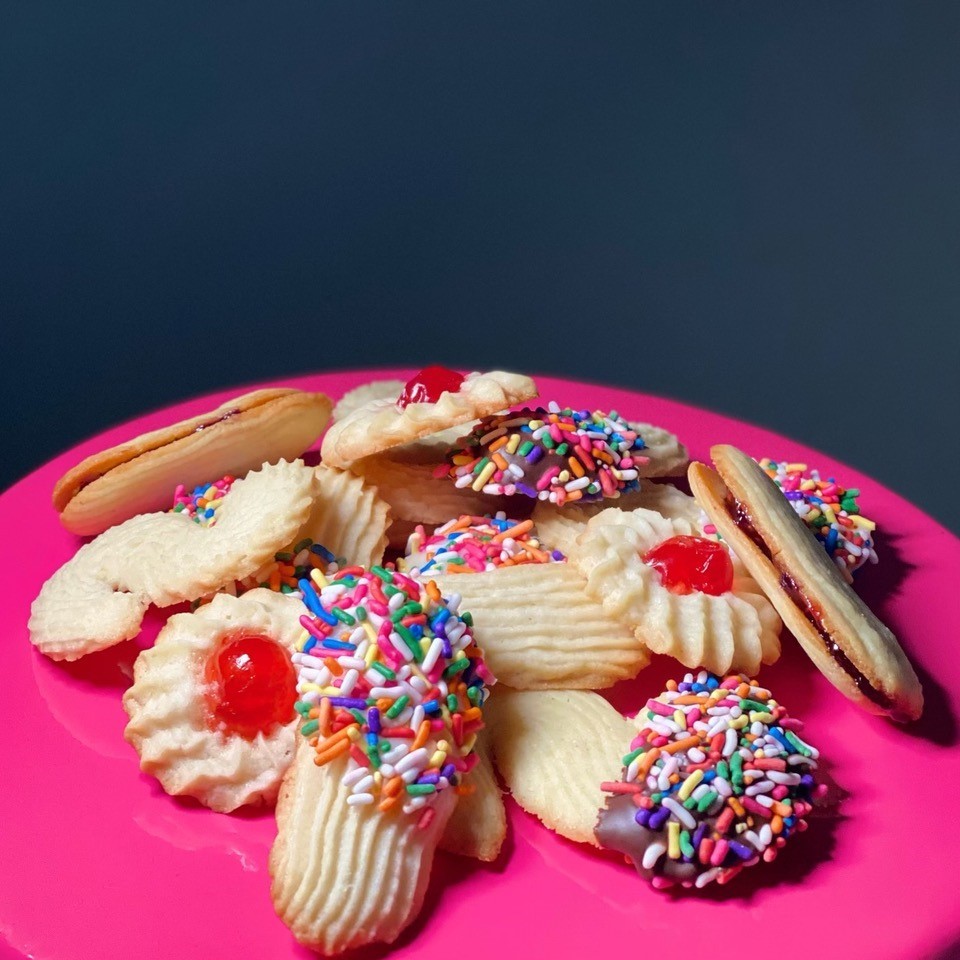 Plate full of colorful cookies