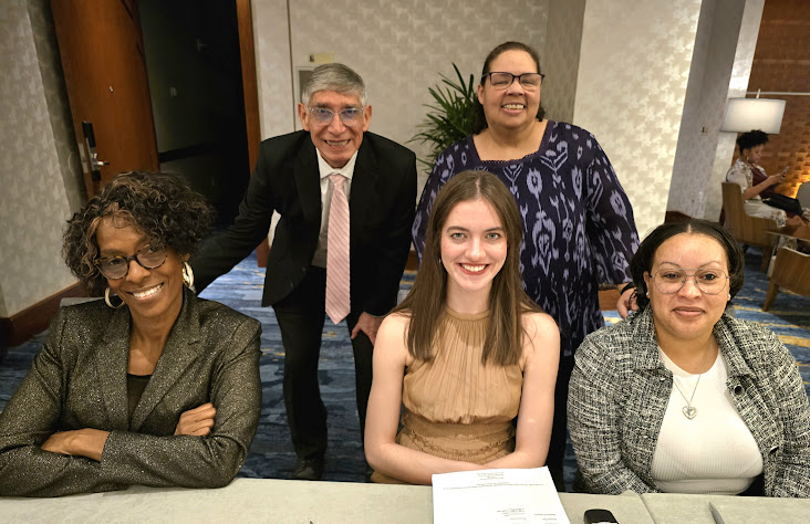 Senior Services of Alexandria Staff Tanya Edwards, Katie Klingler, Tytiana White. Back row: Wilder Escobedo and Lindsay Hemphill. Photo: Lucelle O’Flaherty