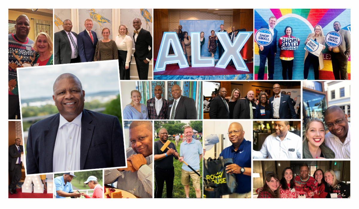 A collage of photos represent Stan Brinkley's dedication to his job at The Alexandria Chamber of Commerce. (Image: ALX Chamber)