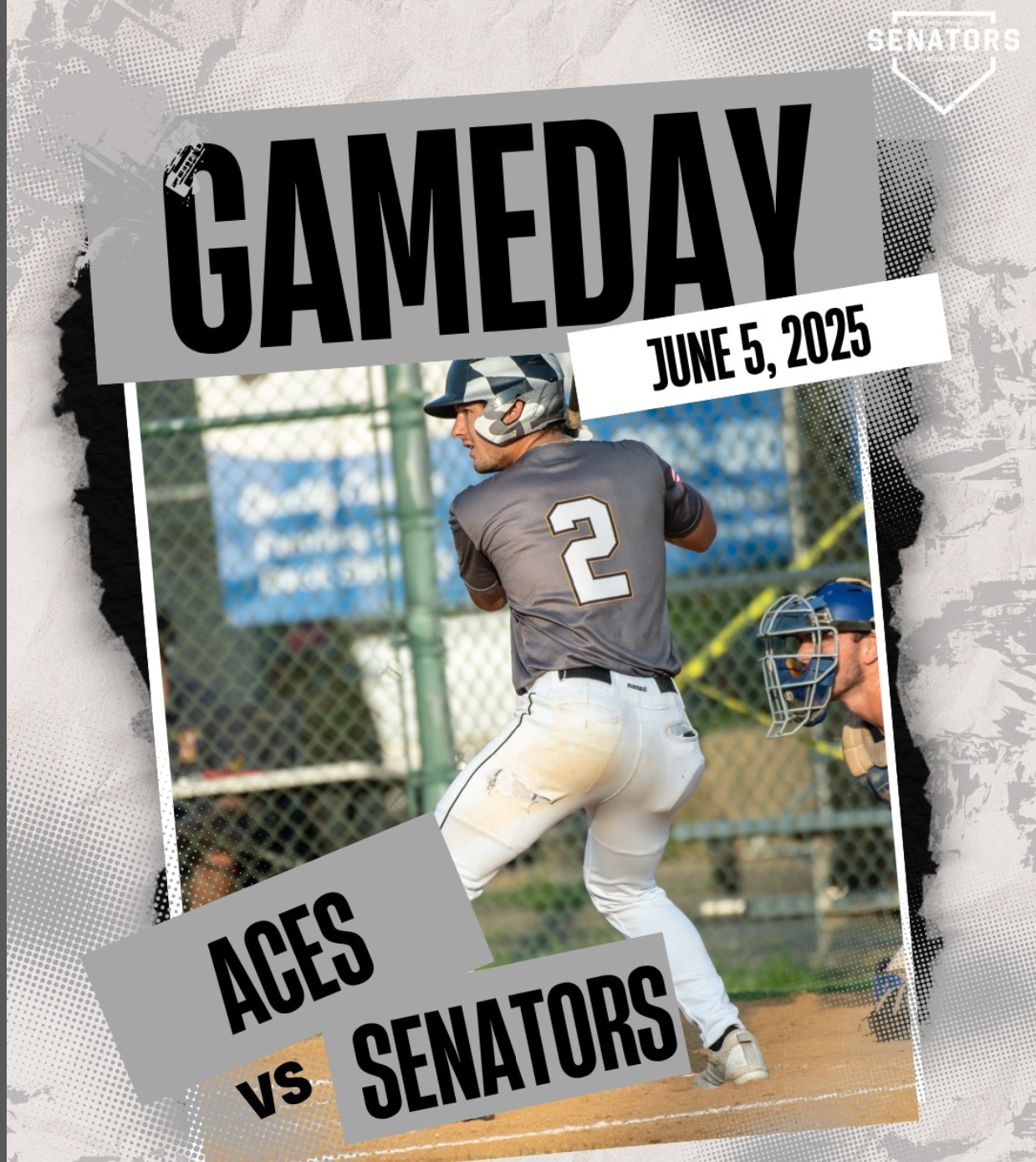 ACES vs Senators 6 5 25 Poster for the Alexandria ACES vs Southern Maryland Senators Collegiate Baseball Game on 6 5 25