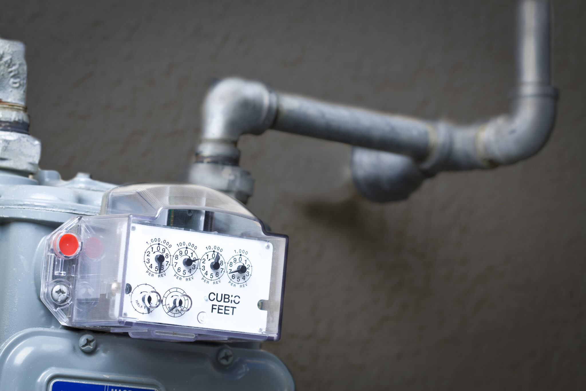 PHOTO:  Natural gas meter with pipe on wall. (Photo: Getty Images)