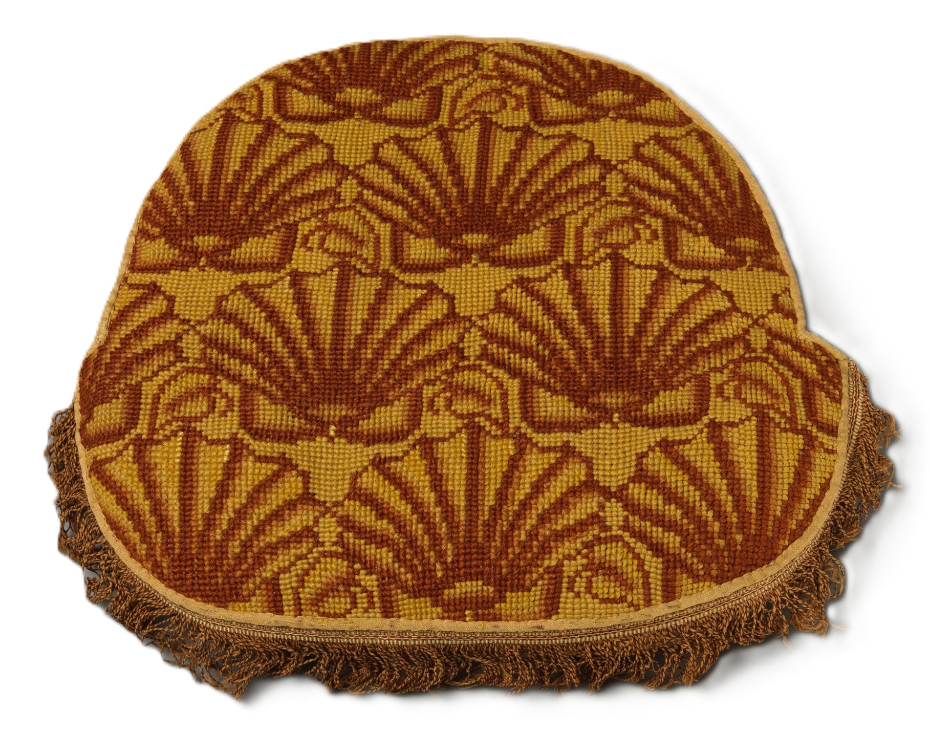 Red shells on gold background cushion which was one of the last pieces created by Martha Washington, one year before her death in 1802. Red shells on gold background cushion which was one of the last pieces created by Martha Washington, one year before her death in 1802.