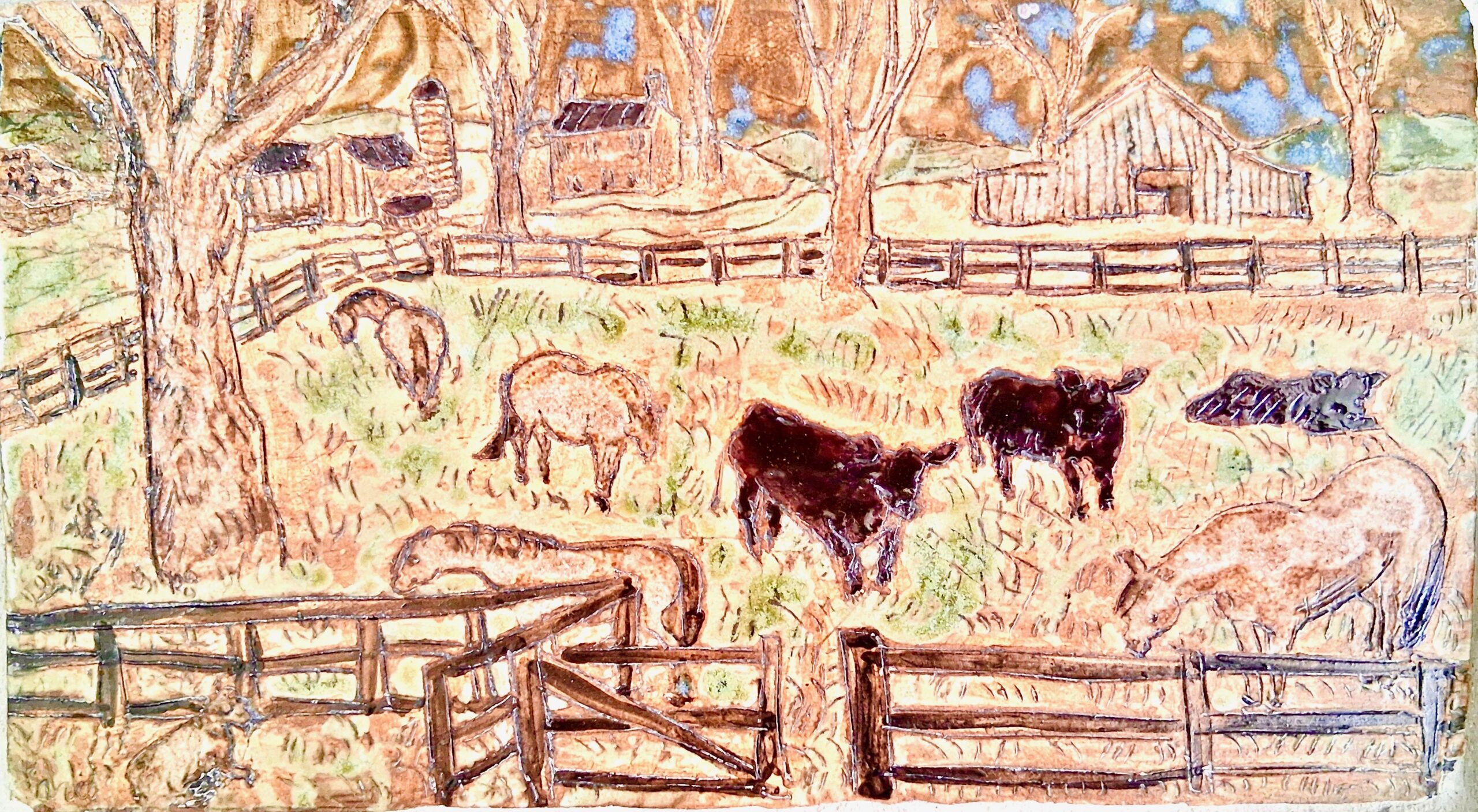 Our Pasture with Cows and Horses print by Avis Fleming, inspired by life on her Middleburg farm. Photo Avis Fleming