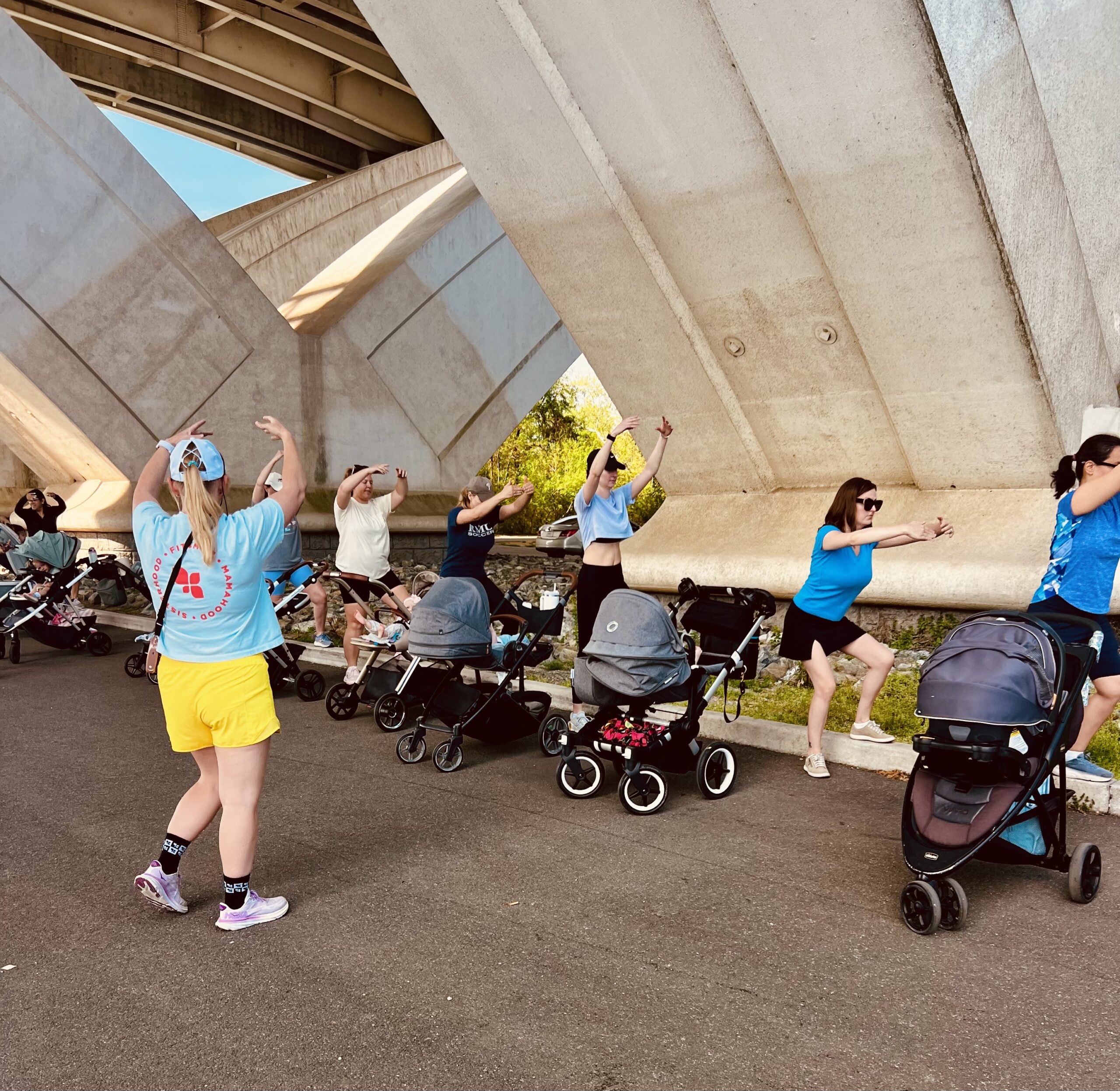 At Jones Point, Katie Nunnelley Jackson guides fellow mothers through their morning fitness routine.