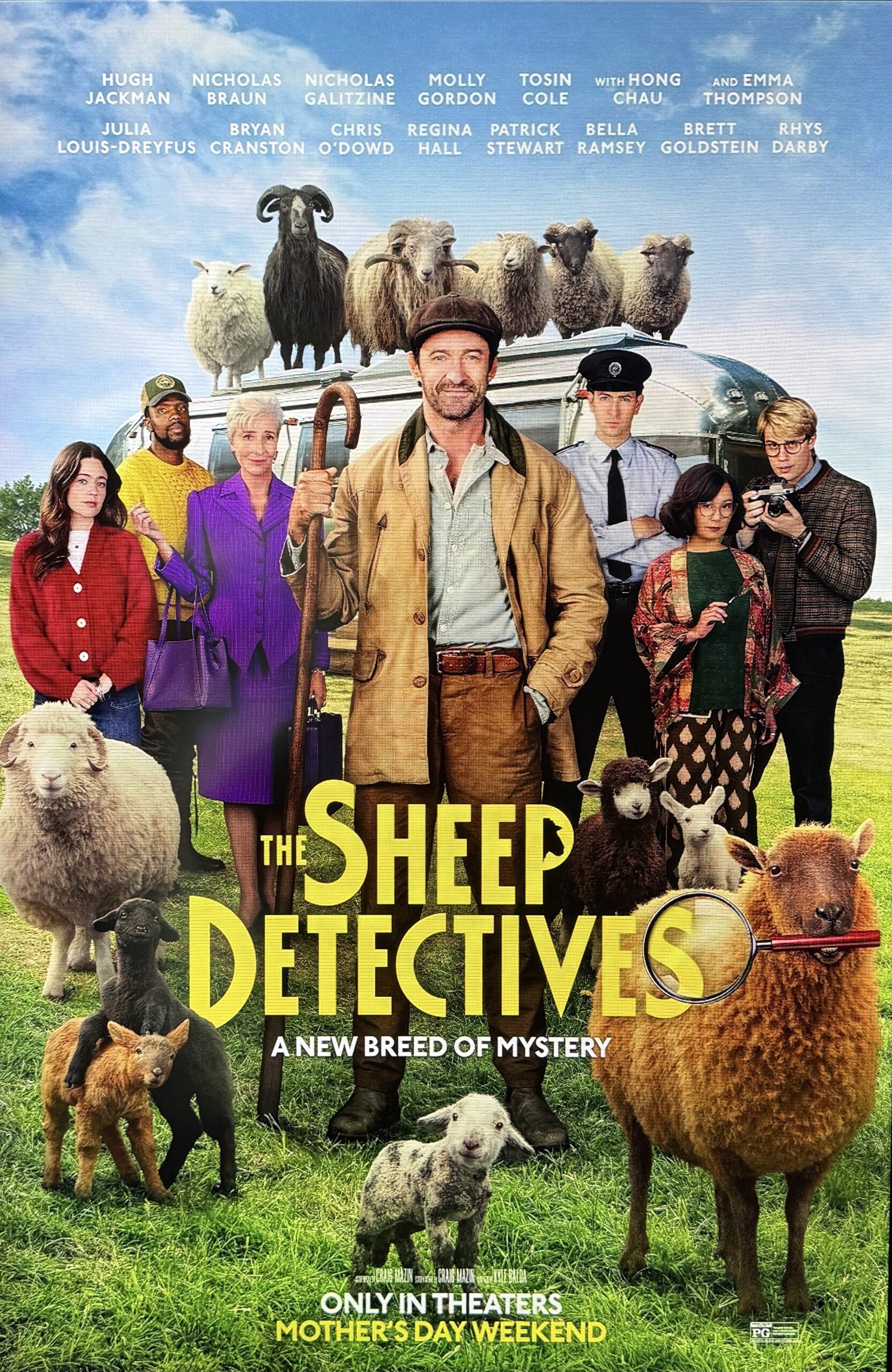 The Sheep Detectives, a ewe-dunit herder mystery, features Hugh Jackman and the voice talents of Bryan Cranston, Julia Louis-Dreyfus, Patrick Stewart, Regina Hall, and many more. Photo Kelly MacConomy