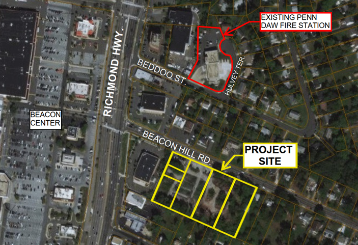 Penn Daw FS map The former Hybla Valley Nursery on Beacon Hill Road in Alexandria will become the new location for the Penn Daw Fire Station.