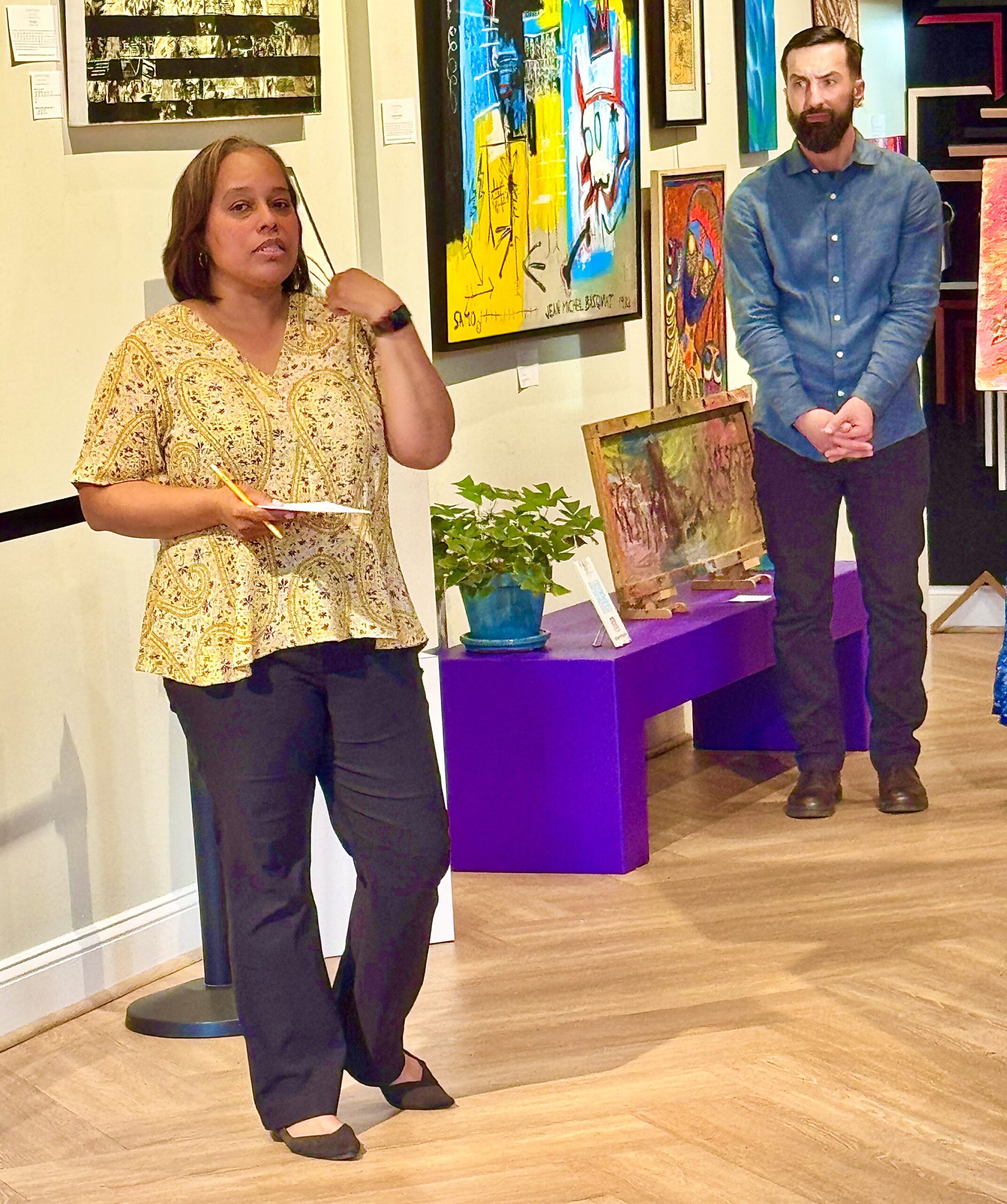 Gallerist and collector Kali Jones discussed the significance of Black artists at Nepenthe. Fine art appraiser Jeff Trafidlo, right, will speak about Purvis Young on July 2. Photo Scott MacConomy