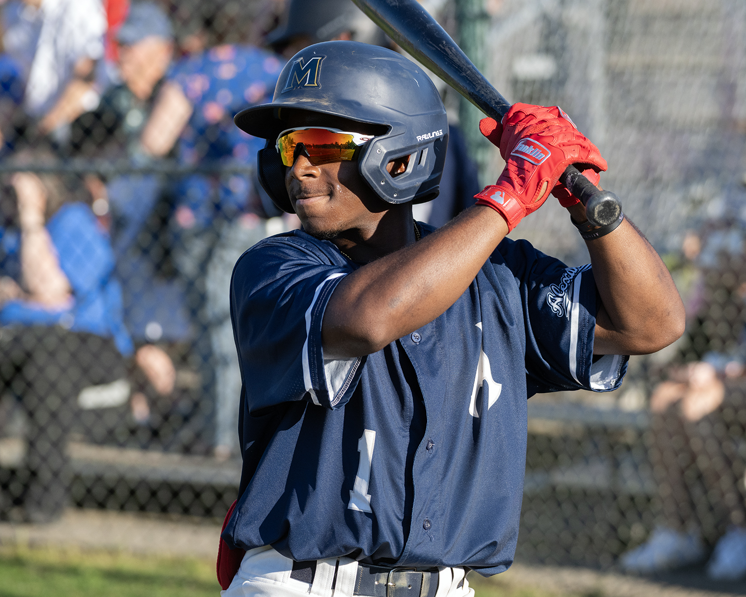 Elijah Grant (Presbyterian College) waits for a pitch during the Alexandria Aces' game at Frank Mann Field. Photo by Mark Briscoe/The Zebra Press. Elijah Grant (Presbyterian College) waits for a pitch during the Alexandria Aces' game at Frank Mann Field. Photo by Mark Briscoe/The Zebra Press.