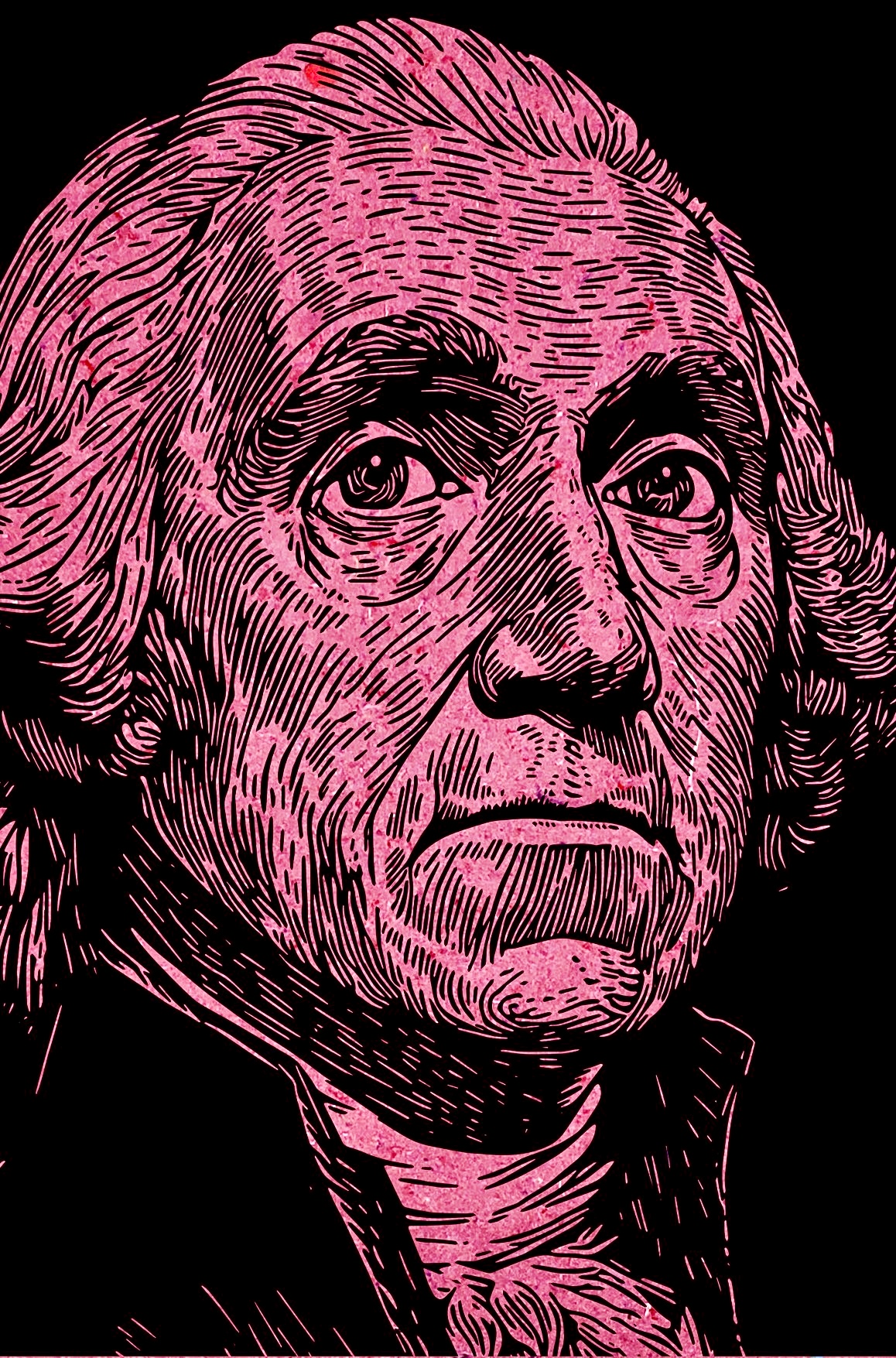OnExhibitAugust26 05 Alexandria’s own George Washington woodcut portrait on upcycled retired U.S. flag paper by Patrick Sargent is on exhibit at Printmakers Inc. at the Torpedo Factory. Photo Patrick Sargent