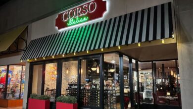 Exterior of Corso Italian restaurant at the Village at Shirlington in Arlington, Virginia.
