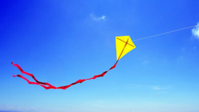 Hello kite flying in air.