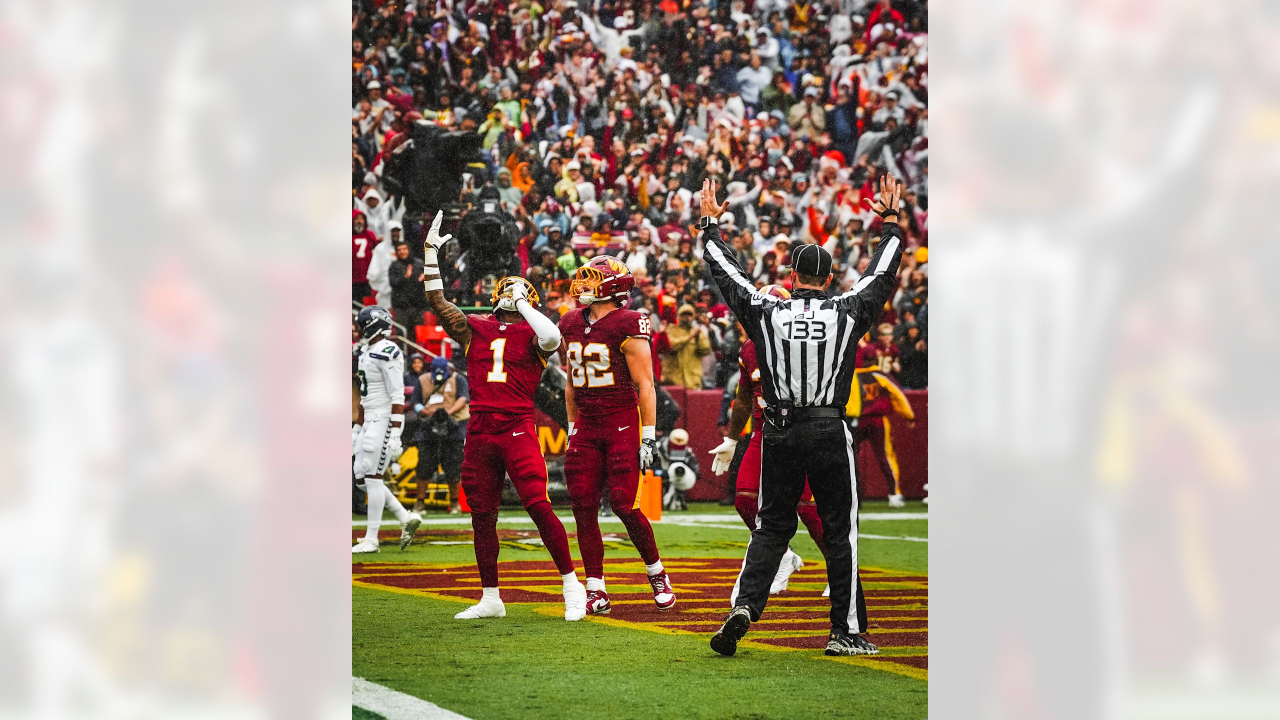 Rachaad White celebrates touchdown catch against Seattle Seahawks
