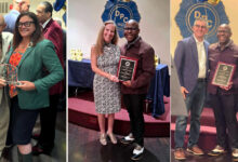 Robert Goss, left, Lucelle O’Flaherty and Dana Colarulli, chair of the Alexandria Park and Recreation Commission, were honored during the Departmental Progressive Club’s 99th anniversary celebration on Sept. 25