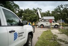 Dominion Energy utility crews working to restore electrical service after storm damage