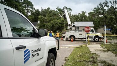 Dominion Energy utility crews working to restore electrical service after storm damage