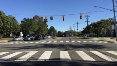 Crosswalks, traffic signals and vehicles on Seminary Road near Kenmore Avenue in Alexandria, shown in a 2019 file photo.