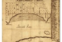 George Washington’s 1749 hand-drawn plan of Alexandria, showing numbered lots, streets and a list of property owners.