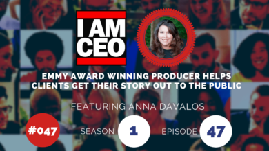 A podcast cover image featuring Anna Davalos, an Emmy award-winning producer, with the title "I Am CEO." It is episode 47 of season 1.