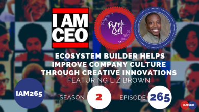 Podcast cover image for "I AM CEO" featuring Liz Brown. The episode, titled "Ecosystem Builder Helps Improve Company Culture Through Creative Innovations," is Season 2, Episode 265.