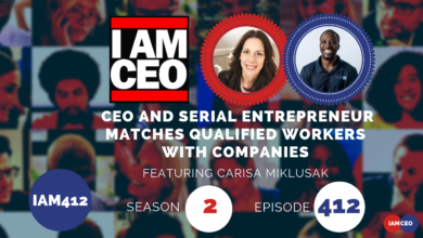 Podcast episode titled "CEO and Serial Entrepreneur Matches Qualified Workers with Companies" featuring Carisa Miklusak on "I Am CEO" Season 2, Episode 412.