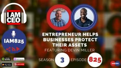 Podcast episode titled "Entrepreneur Helps Businesses Protect Their Assets" featuring Devin Miller. Season 3, Episode 825. Available on Spotify, Google Podcasts, Apple Podcasts, and iHeartRadio.