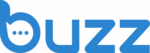 Blue and white BUZZ logo with stylized lowercase "b" forming a speech bubble, followed by the word "BUZZ" in bold blue letters.