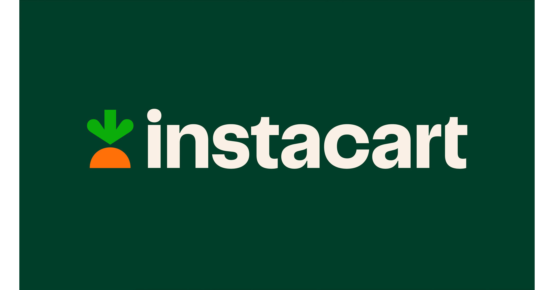 Instacart logo with a stylized orange carrot and green leaves to the left of the brand name, set against a dark green background.