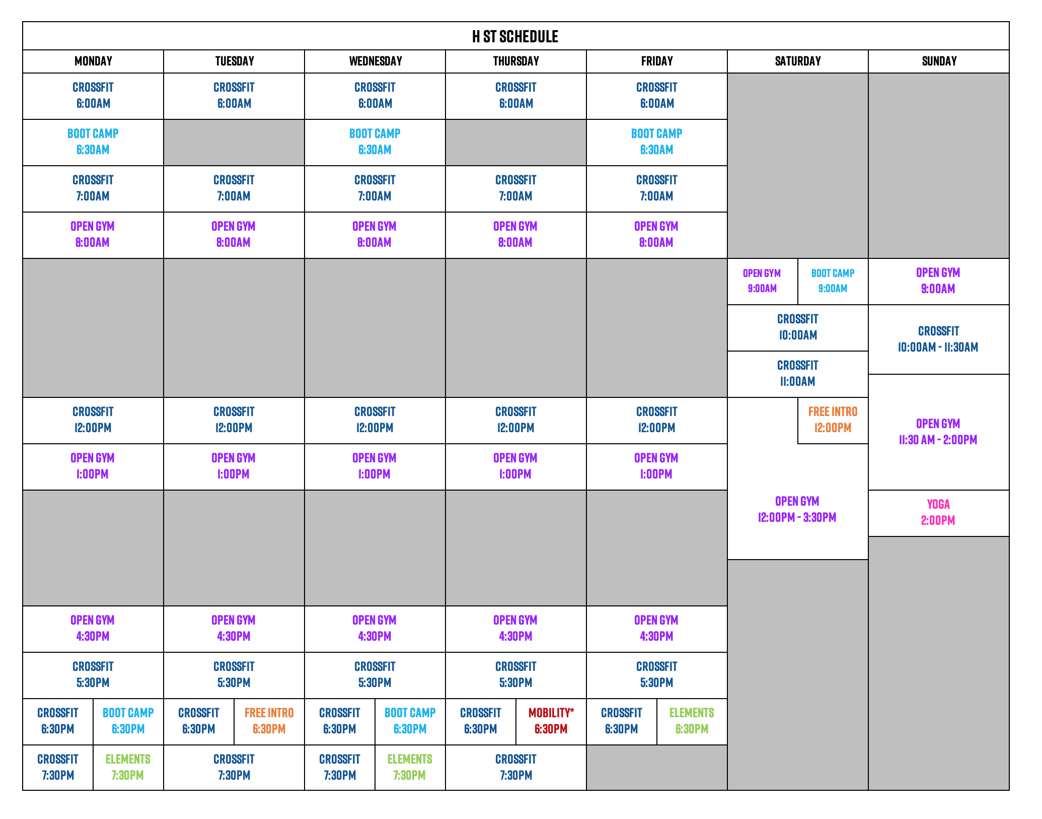 H St Schedule