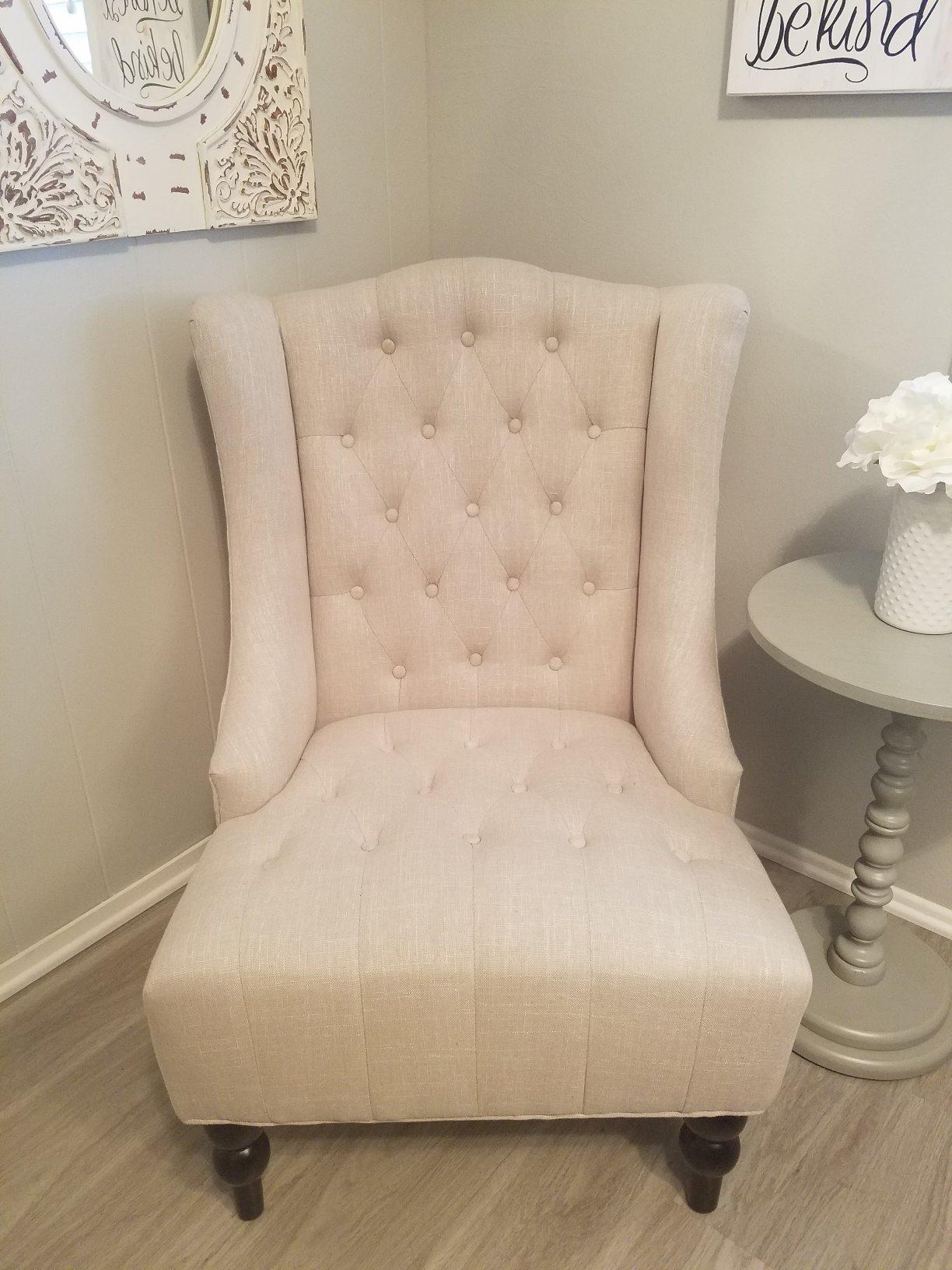 Clarice Tall Wingback Light Beige Tufted Fabric Accent Chair