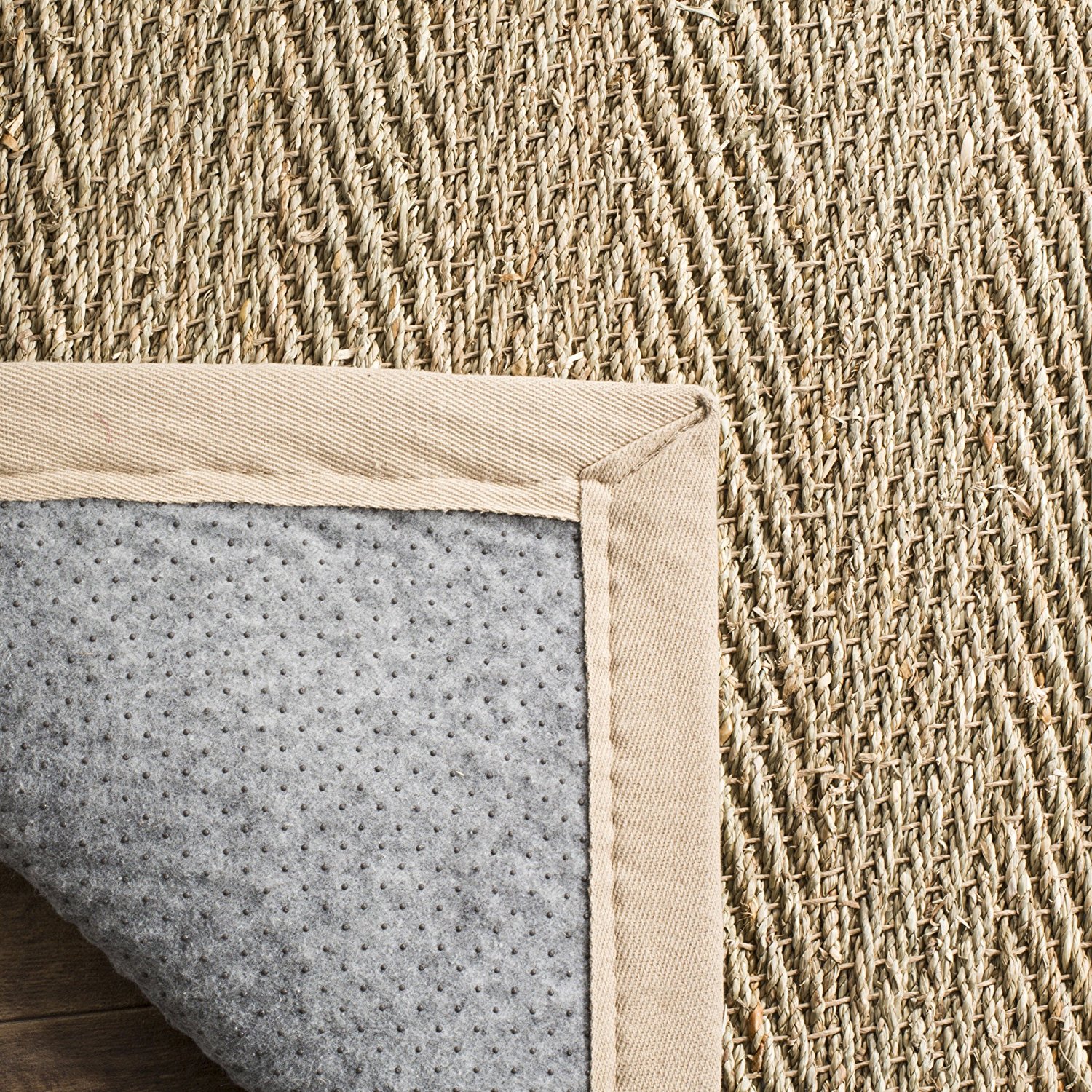 Safavieh Natural Fiber Collection NF115A Herringbone Natural and Beige Seagrass Area Rug 