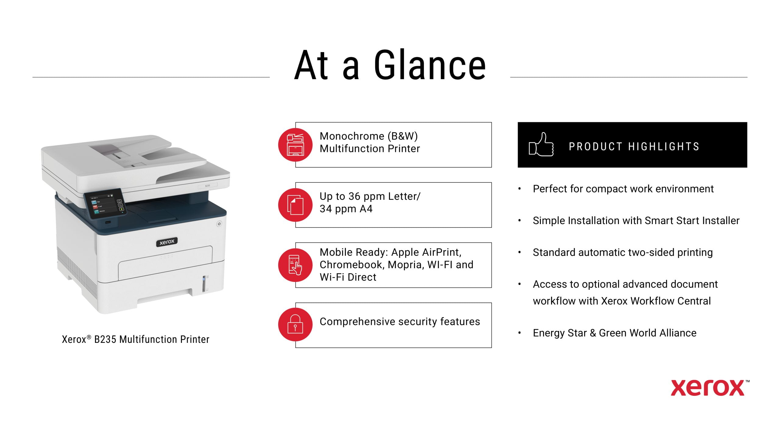 Xerox B235 Multifunction Printer, Print/Scan/Copy/Fax, Black and White  Laser, Wireless, All In One - Creative IT