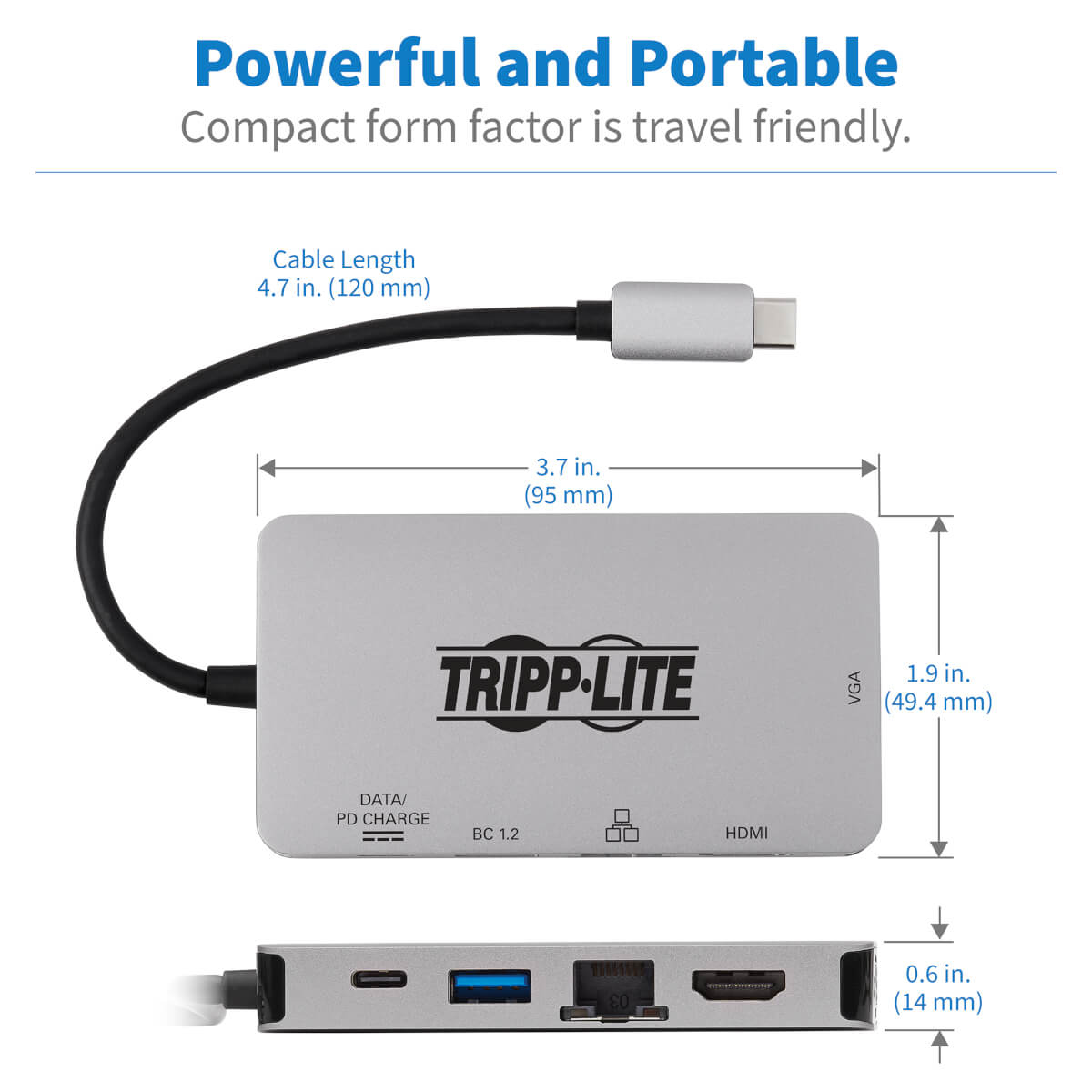 Tripp Lite USB-C Portable Docking Station - HDMI 4K @ 30 Hz, VGA,  USB-A/USB-C, GbE, PD Charging 3.0, Gray - docking